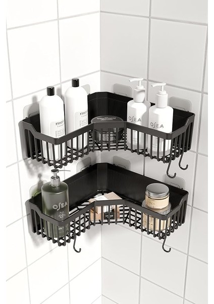 Home Banyor Köşelik Yapışkanlı Banyo Rafı, 2'li Banyo Düzenleyici, Duş Rafı Organizer Şampuanlık, Plastik