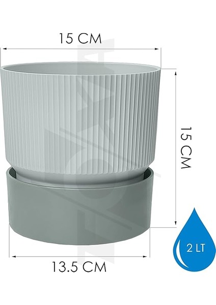 2 Adet Ixora Saksı Dekoratif Tabaklı Drenajlı Çiçek Saksısı (Gri, 2 Litre) fiyatları