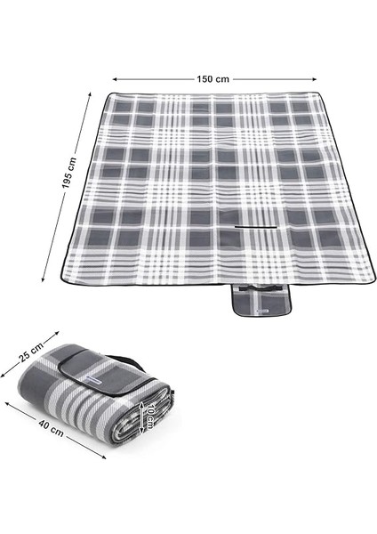 Piknik Örtüsü, 195 x 150 Cm, Büyük Plaj Örtüsü, Kamp Örtüsü, Dış Mekan, Kamp, Park, Bahçe, Plaj, Su Geçirmez Alt Kısım, Katlanabilir, Gri-Beyaz GCM60GW modelleri