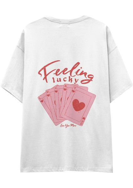 Feeling Lucky Oversize Tişört - Beyaz