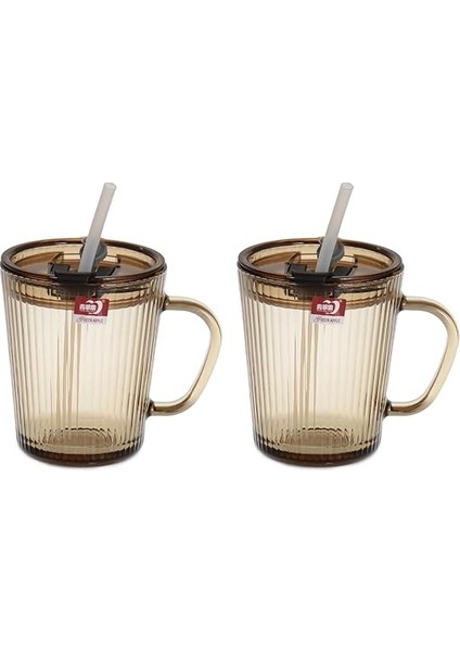 Adet Kapaklı Pipetli Cam Kupa Bardak Çay Kahve Meşrubat Tatlı Bardağı Kahverengi 370 ml fırsatları