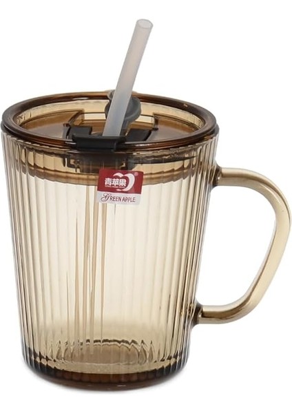 Adet Kapaklı Pipetli Cam Kupa Bardak Çay Kahve Meşrubat Tatlı Bardağı Kahverengi 370 ml indirimleri