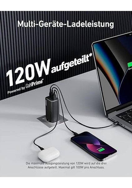 737 Şarj Cihazı (Ganprime 120W); MacBook Pro/air, iPad Pro, Galaxy S22/S21, Dell Xps 13, Note 20/10+, iPhone 14/13 ve Daha Fazlası Için 3 Bağlantı Noktalı Hızlı Kompakt Duvar Şarj Cihazı fiyatları