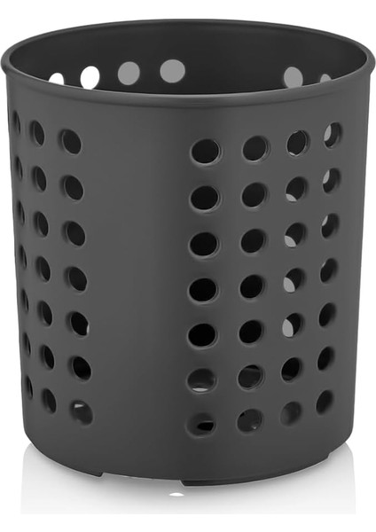 Silindir Kaşıklık Tezgah Üstü Servis Standı, Delikli Plastik Kaşıklık Siyah