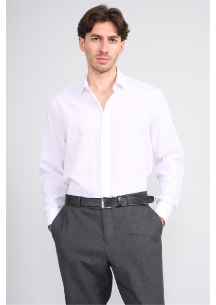 2377 Erkek Uzun Kol Dacron Regular Gömlek Beyaz