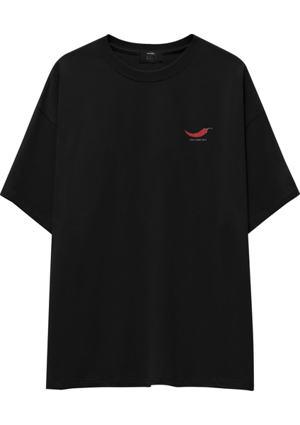 Chili Vibes Only Oversize Tişört - Siyah fiyatları