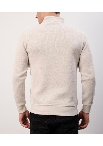 Fermuar Yaka Bej Dar Kesim Erkek Triko indirimleri