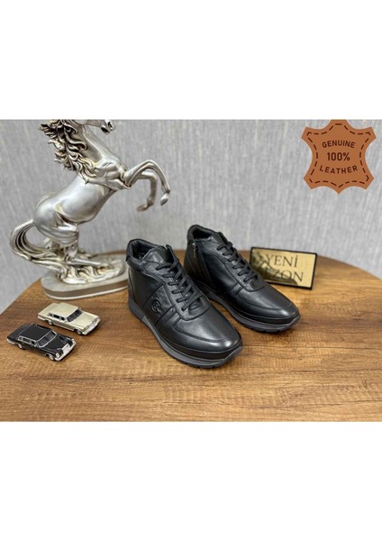 Erkek Hakiki Deri Içi Yünlü Kışlık Yarım Bot - Siyah - 42