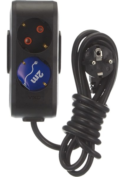 Multi-Let Siyah Ikili Priz Top Kablolu Çocuk Korumalı 2 mt