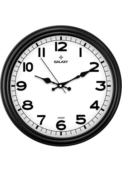 D-200-K Klasik Kadran Siyah Renk Sessiz Akar 30 cm Duvar Saati