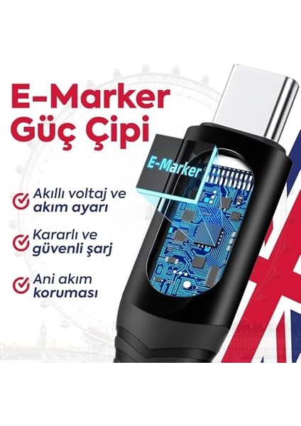 100W Type-C To Type-C LED Ekranlı Göstergeli Hızlı Şarj Kablosu | E-Mark Çipli, Dayanıklı Örgülü, 1.2m, Usb-C Pd 3.0, 15 16, Telefon, Laptop Tablet Uyumlu modelleri
