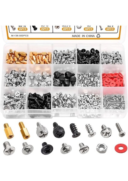 Bilgisayar Için 502 Parçalı Vida Seti: Anakart, Dizüstü Bilgisayar, Kasa, Fan, Sabit Disk ve Ssd; Atx Muhafazası Için Yedek Parçalar