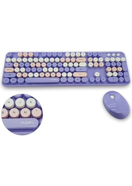 Mofii Kablosuz Klananye ve Mouse Set Bluetooth 104 Tuşlu Pc Notebook Uyumlu Klaynane Nane Fare 136MM x 445MM ZR513 Lila, Coverzone