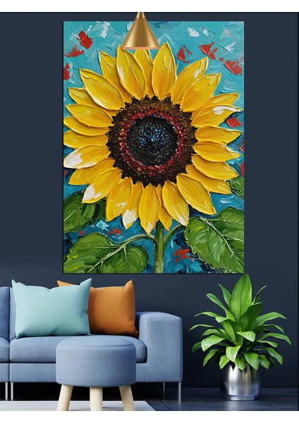 Canlı Sarı Renkli Büyük Parlak Ayçiçeği Dekoratif Kanvas - Mdf Ahşap Tablo fiyatları