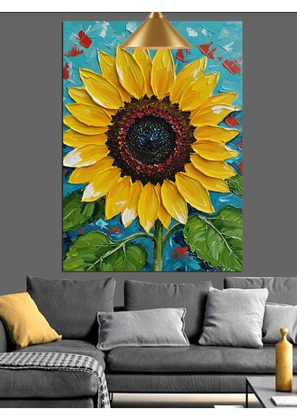 Canlı Sarı Renkli Büyük Parlak Ayçiçeği Dekoratif Kanvas - Mdf Ahşap Tablo fırsatları