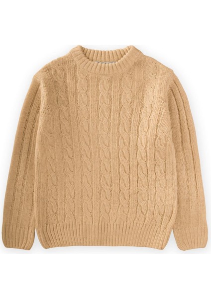 Saç Örgülü Kazak 1-8 Yaş Hardal Sarı