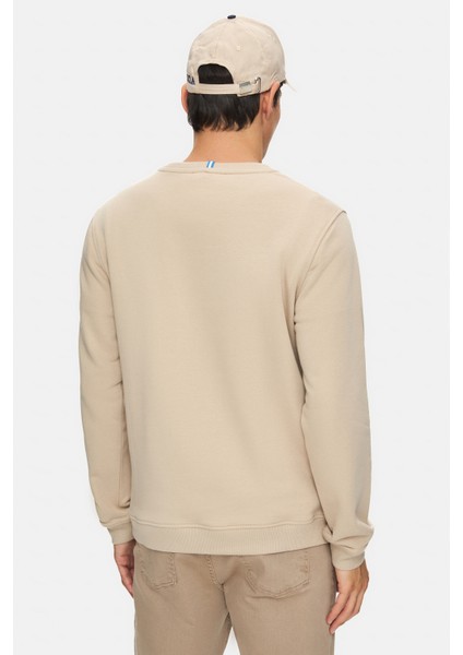 Valley Koyu Bej Bisiklet Yaka Baskılı Standard Fit Erkek Sweatshirt modelleri