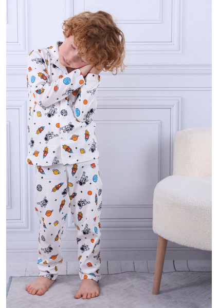 102 Erkek Çocuk Uzun Kollu Gömlek Pijama Takım-Beyaz fiyatları