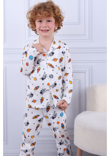 102 Erkek Çocuk Uzun Kollu Gömlek Pijama Takım-Beyaz modelleri