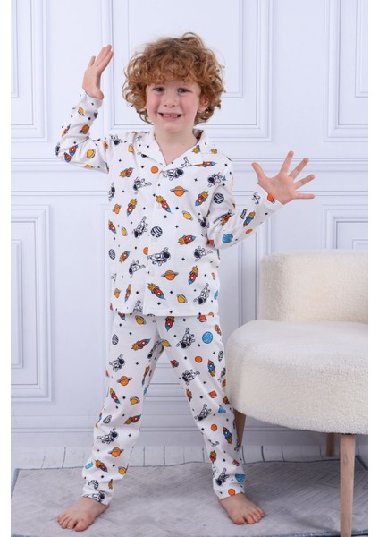 102 Erkek Çocuk Uzun Kollu Gömlek Pijama Takım-Beyaz fırsatları