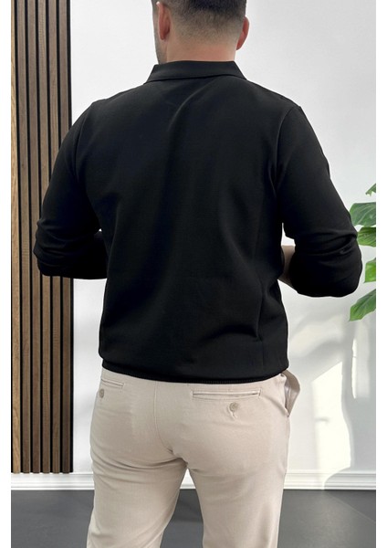 Erkek Açık Yaka Düz Desen Normal Kalıp Kazak Siyah EDW423 modelleri