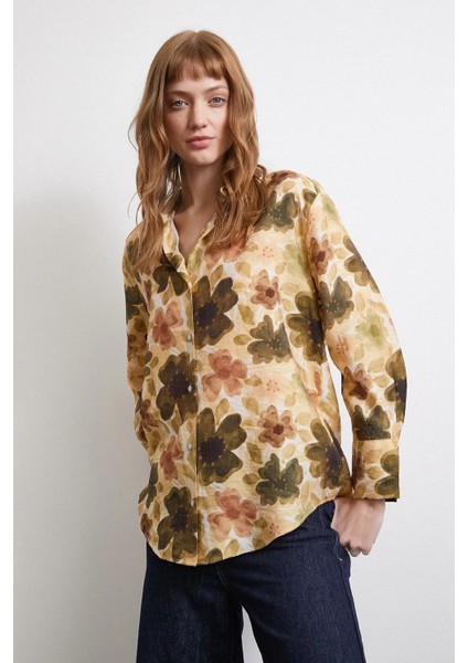 Kadın Uzun Kol Desenli Renkli Pamuk Saten Premium Kalite Spor Şık Gömlek fiyatları