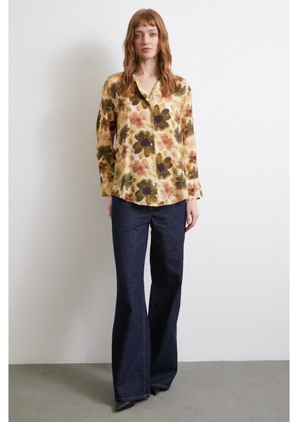 Kadın Uzun Kol Desenli Renkli Pamuk Saten Premium Kalite Spor Şık Gömlek indirimleri