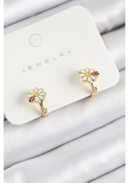 Pirinç Papatya Model Gold Renk Çocuk Küpe - Lisinya