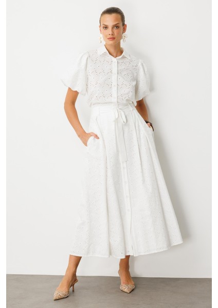 Pamuklu Fisto Uzun Etek-Kemık fiyatları