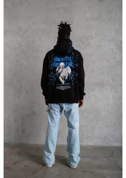 Erkek Yıldırım Baskılı Kapşonlu Sweat - Siyah modelleri