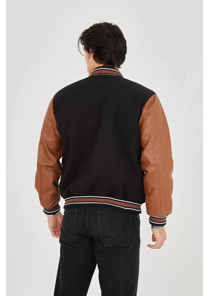 Erkek Içten Elyaf ve Astarlı Kolları Suni Deri Ceket - Kahverengi fırsatları