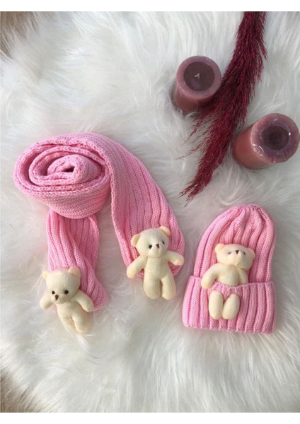 Kız Çocuk Ayıcıklı Atkı Bere Takımı 4/14 yaş modelleri