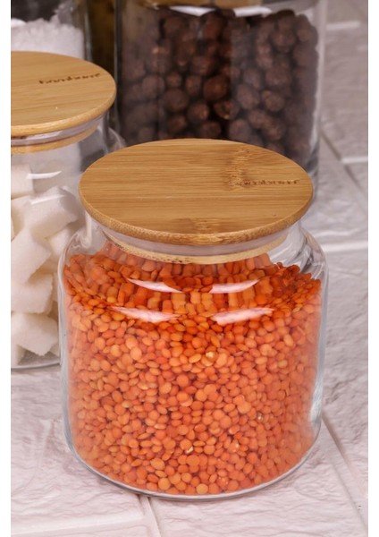 Zone - 9'lu Cam Saklama Kabı 600 ML-800 ML-1300 ML Vakumlu Bambu Kapaklı