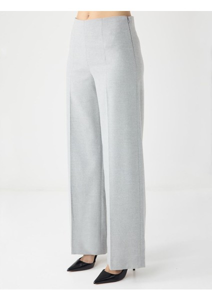 Grı Bol Paça Yüksek Bel Dokuma Rahat Kesim Pantolon fırsatları