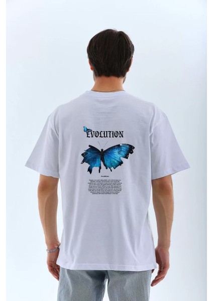 Unisex Bisiklet Yaka Baskılı Oversize T-Shirt - Beyaz fiyatları