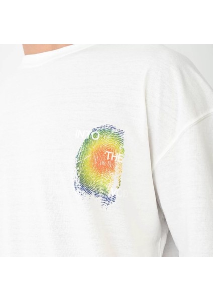 Unisex Bisiklet Yaka Baskılı Oversize T-Shirt - Beyaz fırsatları