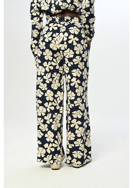 Kadın Beli Lastikli Bol Paça Çiçek Desenli Pantolon fırsatları