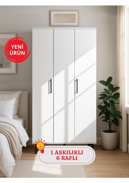 Nuna 3 Kapaklı Gardırop – 180X90 cm Genç ve Yatak Odası Dolabı