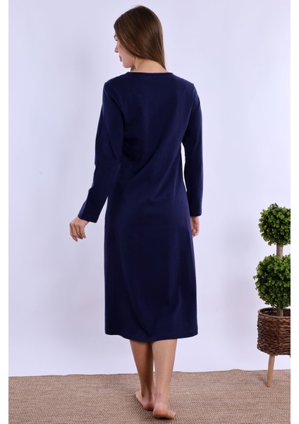 Lacivert %100 Pamuk Sabahlıklı Hamile Lohusa Gecelik Takım indirimleri