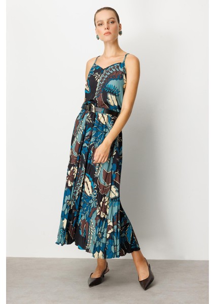 Beli Lastikli Kendinden Desenli Uzun Etek-Petrol fırsatları