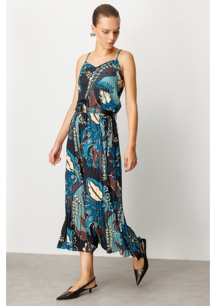 Beli Lastikli Kendinden Desenli Uzun Etek-Petrol indirimleri