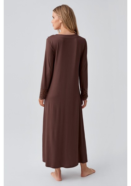 Uzun Kollu Dantelli Düğmeli Esnek Viskoz Gecelik indirimleri