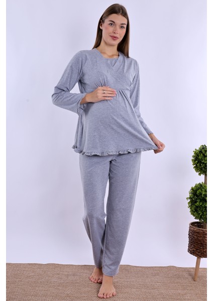 Gri Hamile Lohusa Pijama Takımı modelleri