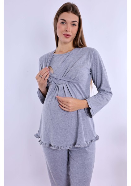 Gri Hamile Lohusa Pijama Takımı fırsatları