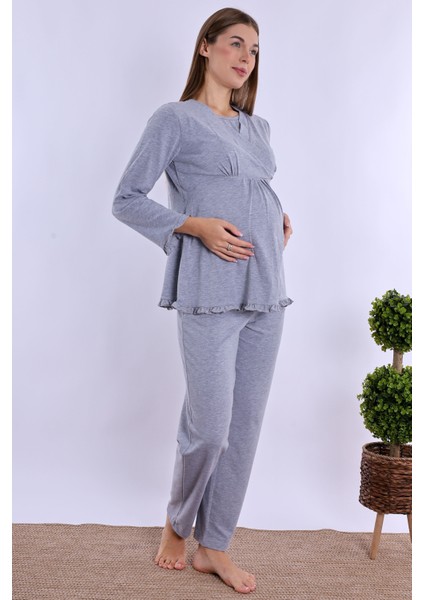 Gri Hamile Lohusa Pijama Takımı