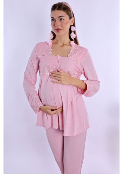 Pembe Hamile Lohusa Pijama Takımı