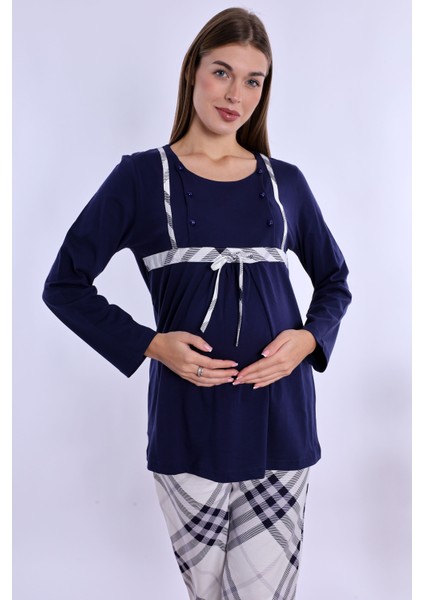Lacivert %100 Pamuk Hamile Lohusa Pijama Takımı