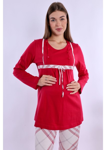 Vişne %100 Pamuk Sabahlıklı Hamile Lohusa Pijama Takımı indirimleri