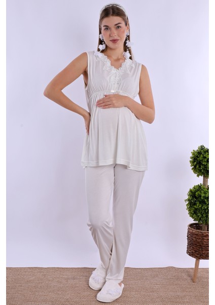 Ekru Hamile Lohusa Pijama Takımı fırsatları