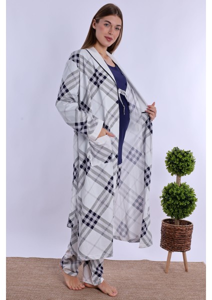Lacivert %100 Pamuk Sabahlıklı Hamile Lohusa Pijama Takımı